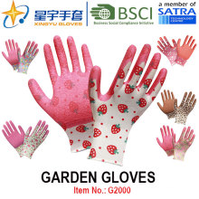 Guantes de jardín, impresión Polyestershell Latex recubierto arrugado acabado guantes de trabajo de seguridad (G2000) con CE, En388, En420